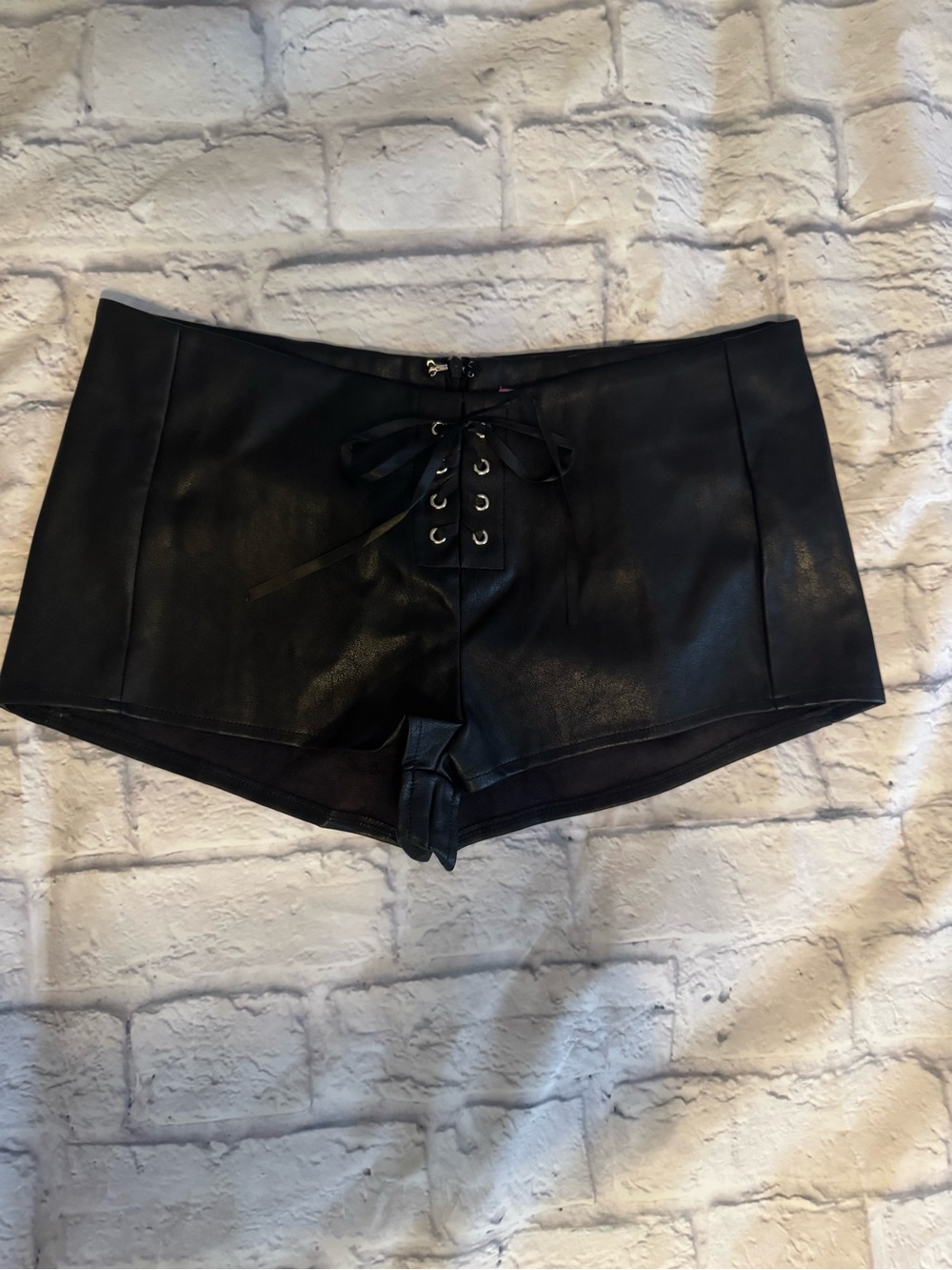 Edikted Black Faux Leather Lace-Up Micro Shorts